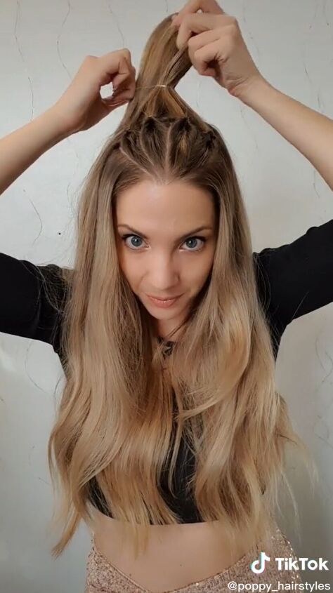 easy half up hairstyle that looks beautiful with long hair, Gathering the sections