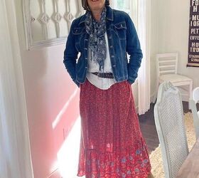 how do you style pink velvet pants, Styling peasant skirt with belted blouse