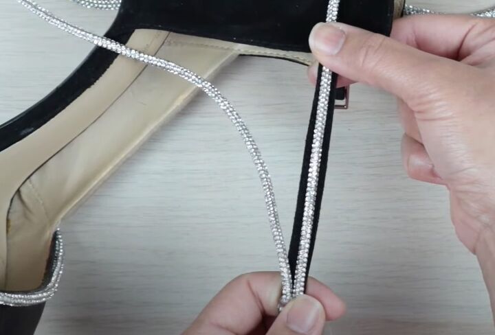 mach and mach dupes how to diy cute rhinestone bow heels, Making ankle straps