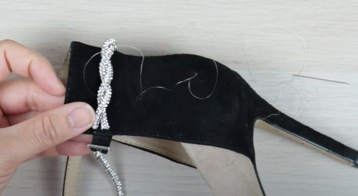 mach and mach dupes how to diy cute rhinestone bow heels, Making ankle straps