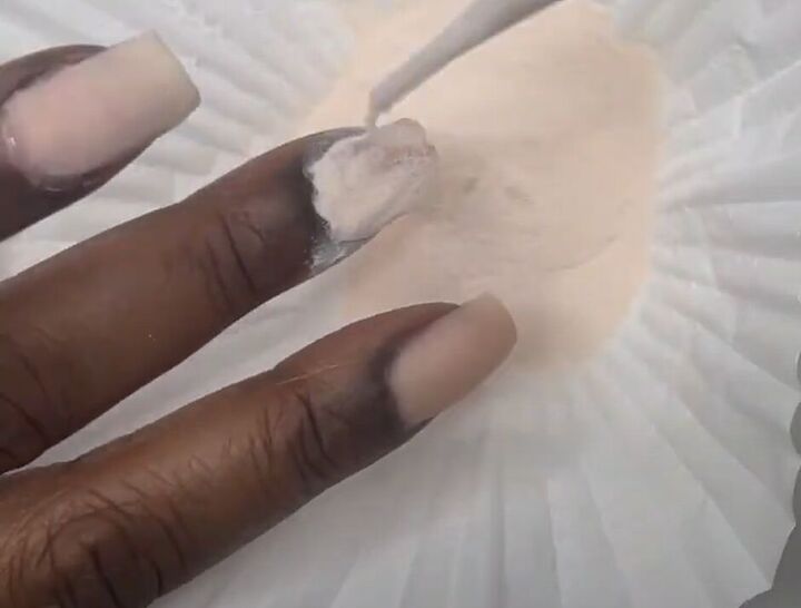 how to diy super cute nude nails with swirls, Adding second coat