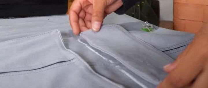 how to diy comfy gray cargo pants, Making flat pocket