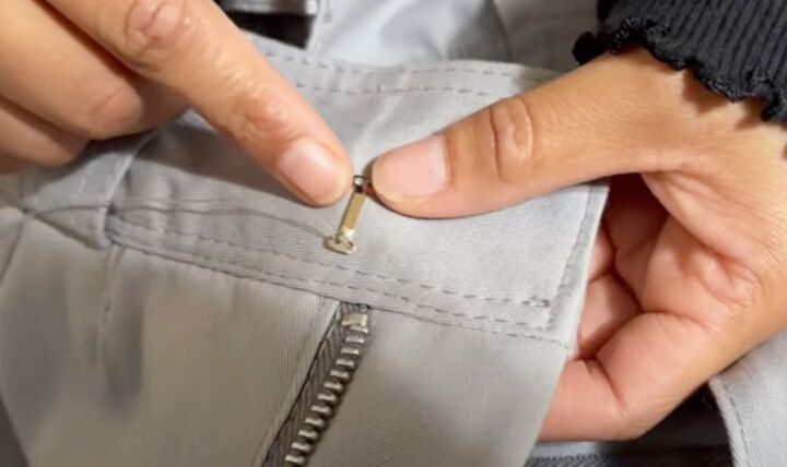 how to diy comfy gray cargo pants, DIYing waistband