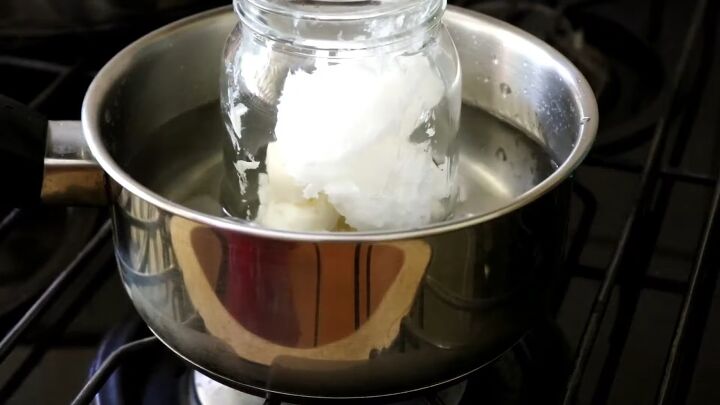 follow this super easy natural deodorant recipe, Melting shea butter and coconut oil