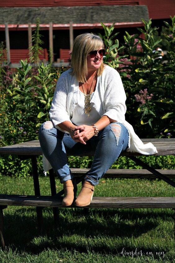 cardigan crazy thoughts on wearing distressed denim after 40, Distressed Denim after 40 Full Figured Fashion Plus Sized Fashion Fashion for women over 40