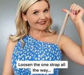 try this bra hack next time you wear one shoulder tops, Loosening the strap