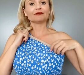 try this bra hack next time you wear one shoulder tops, Strap pulled over head