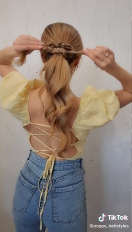 this ponytail braid hack makes your hair look so much thicker, Wrapping braids around ponytail