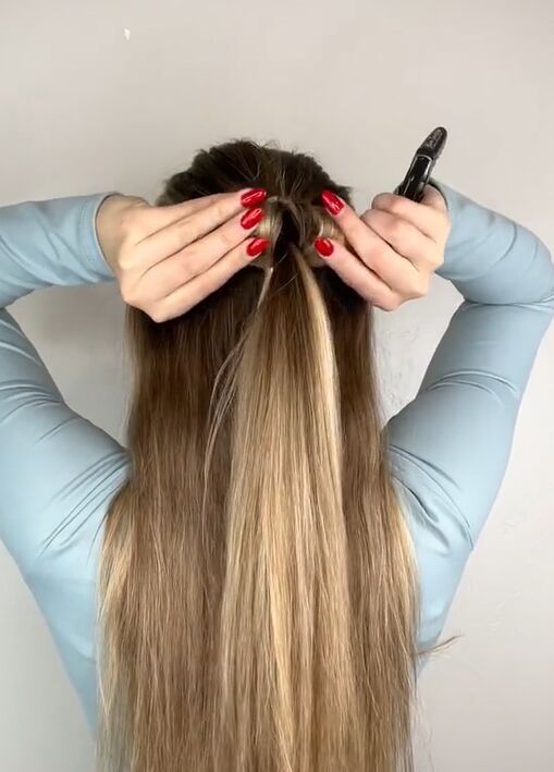 step by step for this simple pull through braid, Fanning hair