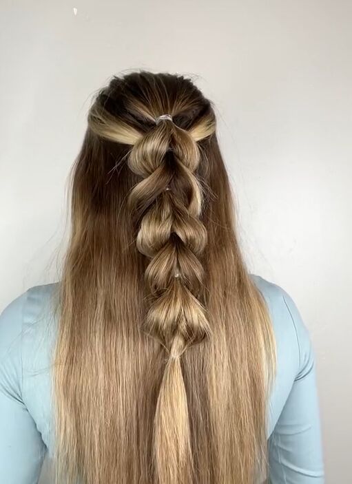 step by step for this simple pull through braid, Easy pull through braid hairstyle