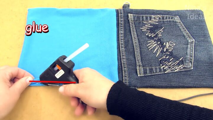 how to diy a cute and easy jean bag, Gluing