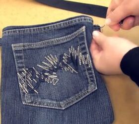 how to diy a cute and easy jean bag, Attaching bag handle