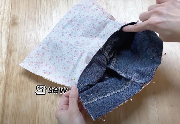 how to make a cute crossbody bag out of jeans, Attaching lining