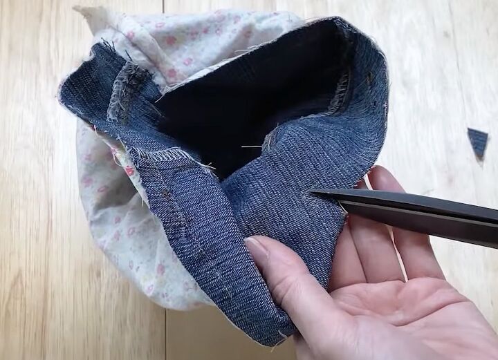 how to make a cute crossbody bag out of jeans, Cutting of excess fabric
