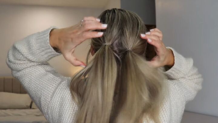 hair tutorial elegant bun hairstyle in 2 different ways, Making two ponytails