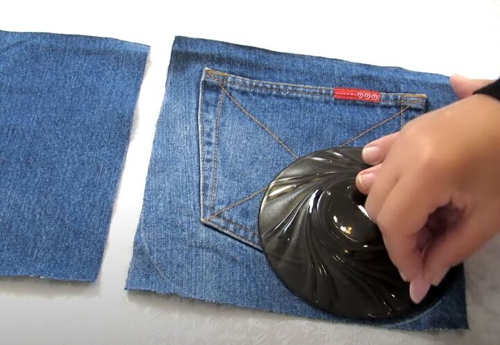 how to diy a super easy jean bag, Tracing circle
