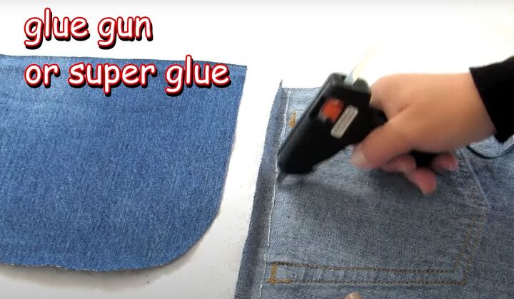 how to diy a super easy jean bag, Gluing