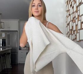 turn your sweater upside down for this fashion hack, Putting on sweater