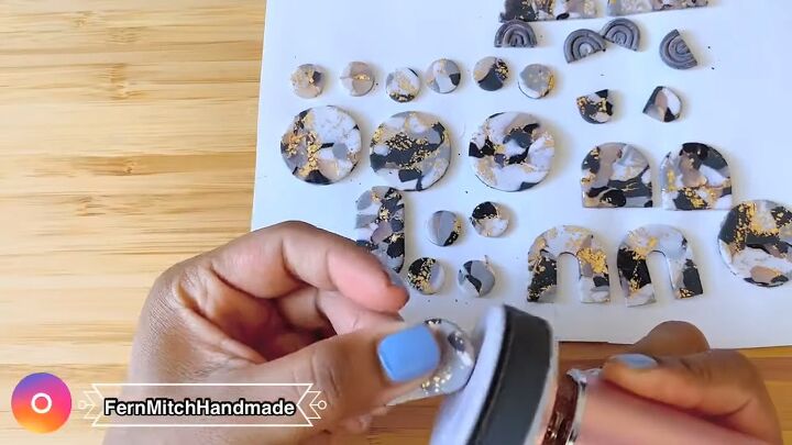 how to diy gold leaf marbled polymer clay earrings, Sanding