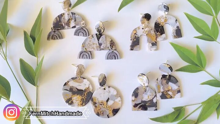 how to diy gold leaf marbled polymer clay earrings, Marbled polymer clay earrings
