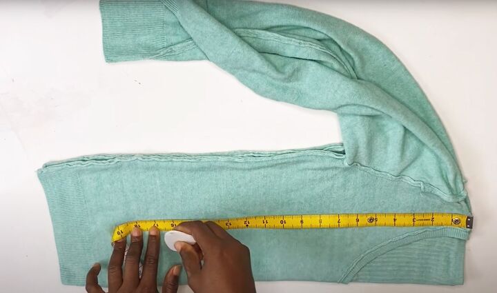 how to diy a cute cropped zip sweater, Measuring and marking sweater