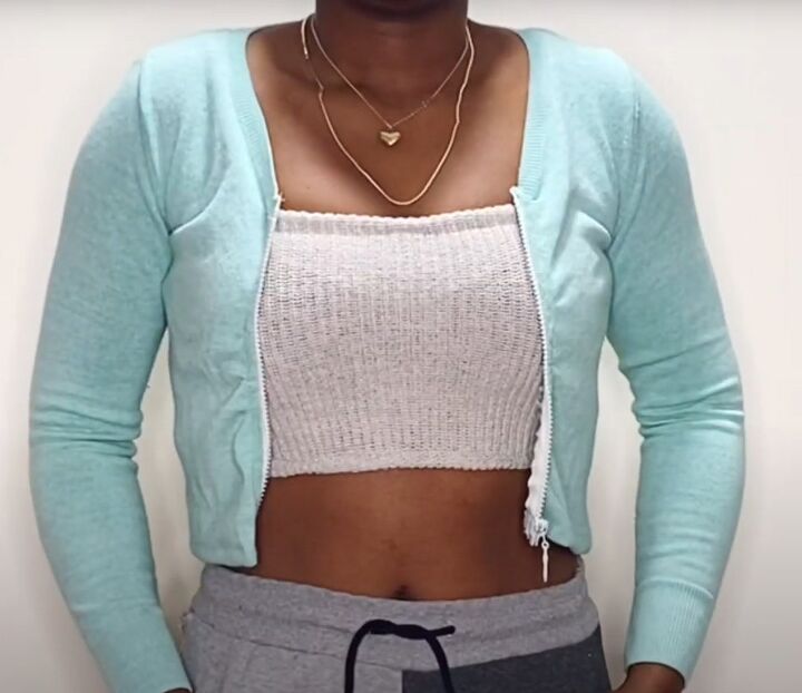 how to diy a cute cropped zip sweater, DIY sweater