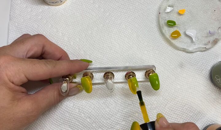 how to do an easy lime green french manicure for spring, Adding yellow polish