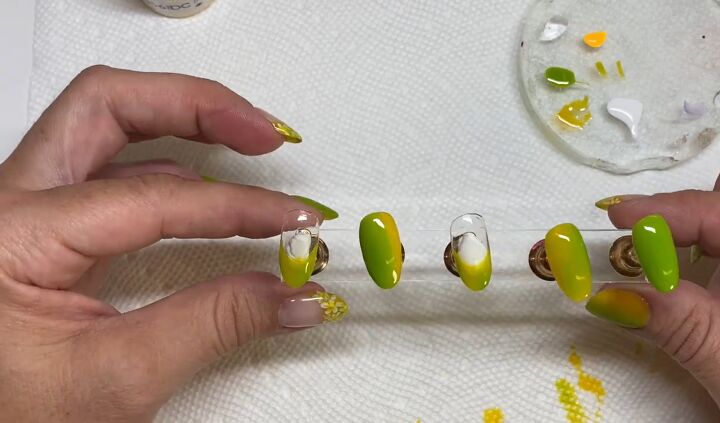 how to do an easy lime green french manicure for spring, Progress shot