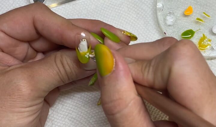 how to do an easy lime green french manicure for spring, Adding petals