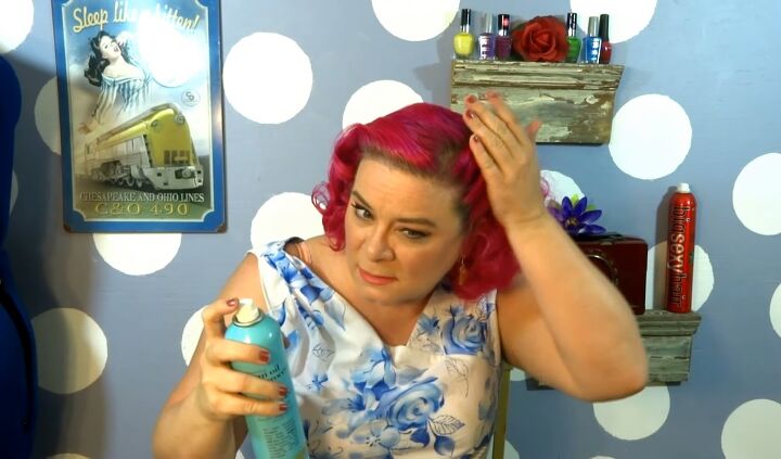 call the midwife inspired easy curly vintage hairstyle tutorial, Applying hairspray