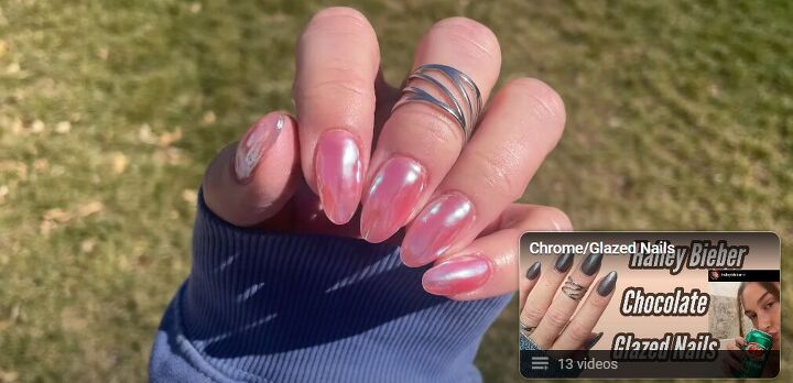 how to diy glazed pink hailey bieber nails at home, Pink Hailey Bieber nails