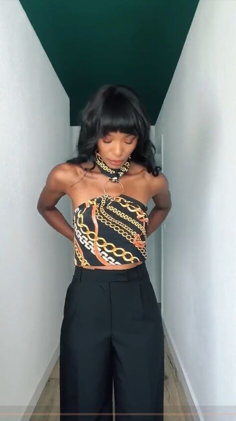 put 2 silk scarves together to create this beautiful top, Tying the back
