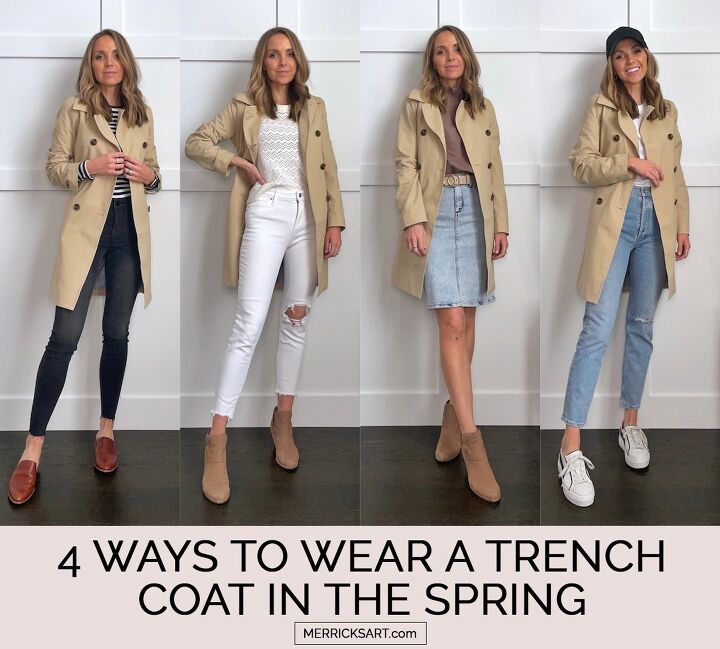 trench coat outfits for spring, 4 ways to wear a trench coat in the spring