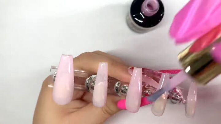 how to diy cute pink ombre nails at home, Applying pink coat
