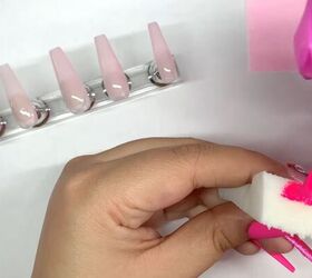 how to diy cute pink ombre nails at home, Applying hot pink nail polish to sponge