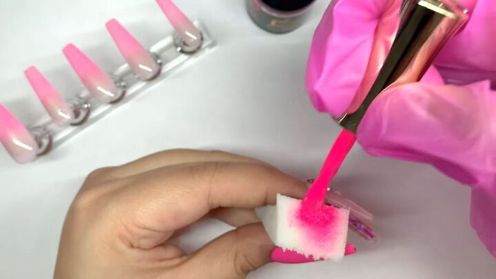 how to diy cute pink ombre nails at home, Creating pink ombre effect