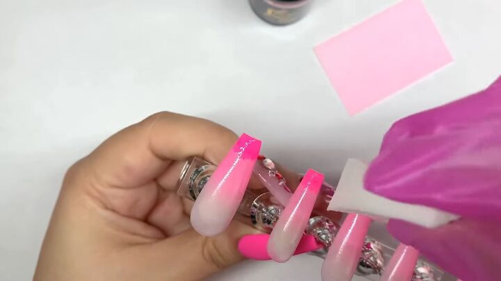 how to diy cute pink ombre nails at home, Creating pink ombre effect