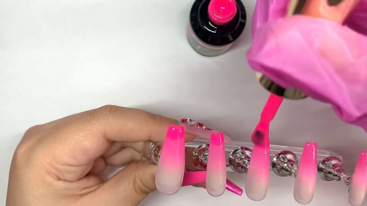 how to diy cute pink ombre nails at home, Applying pink nail polish