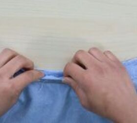 how to upcycle a men s shirt into a cute ruffle mini dress, Finishing neck edge