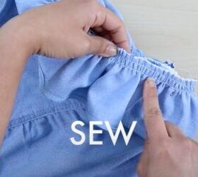 how to upcycle a men s shirt into a cute ruffle mini dress, Attaching the ruffles