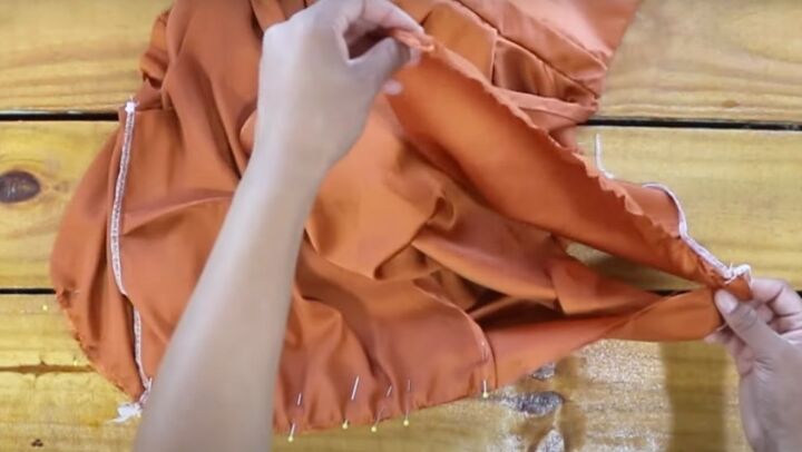sewing tutorial how diy a long sleeve satin shirt dress, Attaching skirt