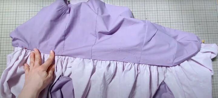 sewing tutorial how to diy a cute purple bustier dress, Gathering and attaching the skirt