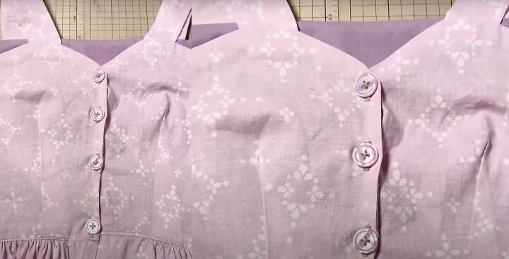 sewing tutorial how to diy a cute purple bustier dress, Buttons and buttonholes