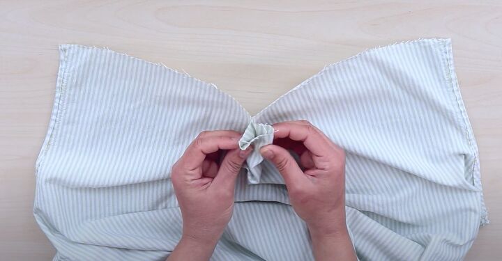 how to upcycle a men s shirt into a cute bow top, Making inverted pleat