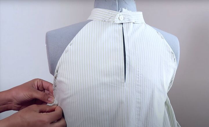 how to upcycle a men s shirt into a cute bow top, Fitting the top