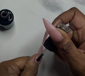 how to diy tiktok trending pink glazed donut nails, Applying clear base coat
