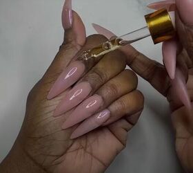 how to diy tiktok trending pink glazed donut nails, Applying cuticle oil
