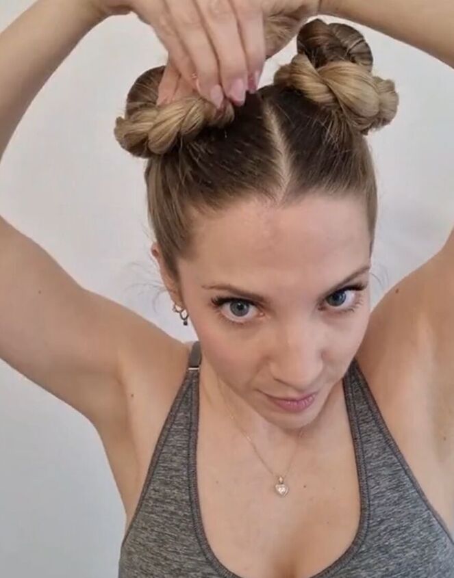 perfect braid and bun hairstyle for working out, Repeating steps