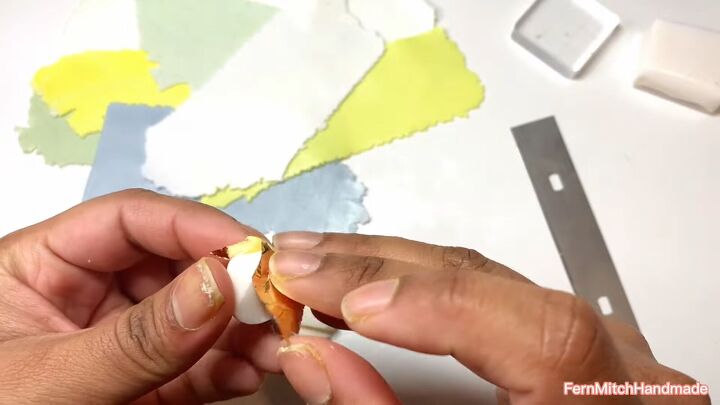 how to make pretty gold leaf marble polymer clay earrings, Adding gold leaf