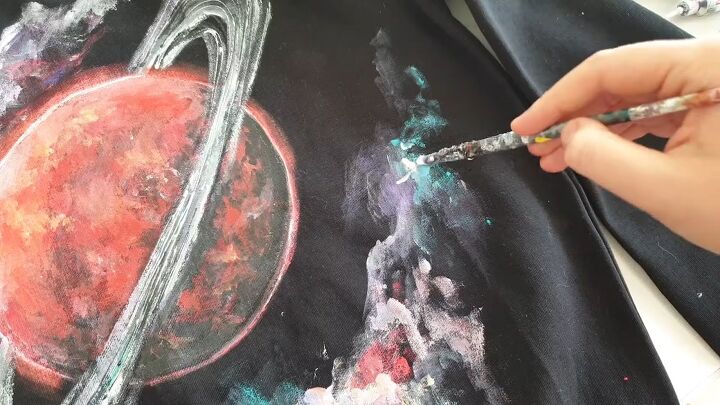 painting tutorial how to diy a cute planet sweatshirt, Painting space dust